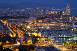 Antenne Aussicht von Barcelona Stadt und Hafen mit Yachten foto