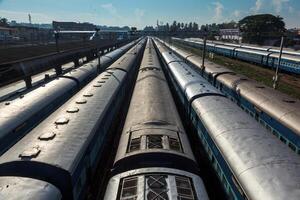 Züge beim Zug Bahnhof. Trivandrum, Kerala, Indien foto