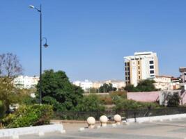 abha, Saudi Arabien, 12 April 2024 - - ein schön Aussicht von Bäume und Gras im ein Park in der Nähe von das berühmt das Kunst Straße im abha, Saudi Arabien. foto