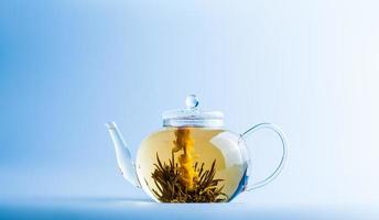 Teeblume in einer klaren Teekanne foto