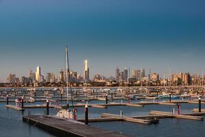 Sonnenuntergang auf st killa Seebrücke im Melbourne, Australien. foto