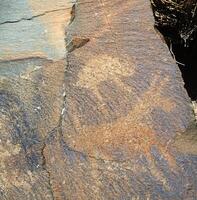 Petroglyphen innerhalb das archäologisch Landschaft von tamgaly. Almatie Bereich, Kasachstan foto