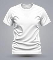 Mittel Schuss, Overhead Sicht, ein leer Weiß T-Shirt generativ ai foto