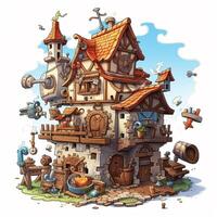 Puzzlemontage 2d Karikatur illustraton auf Weiß Hintergrund foto