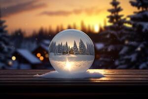 Weihnachten Flitter Glas Ball auf Schnee.fröhlich Weihnachten und glücklich Neu Jahr Konzept. foto