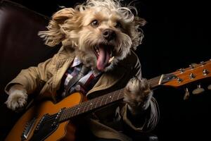 Hund Einstechen zu Musik, Erfassen ihr lustig bewegt sich und das Freude Sie bringen. generativ ai foto