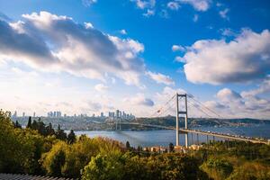 Istanbul Sicht. breit Winkel Aussicht von Istanbul und Bosporus Brücke foto