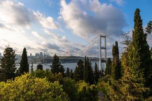 Istanbul Sicht. Istanbul Hintergrund Foto beim Sonnenuntergang mit wolkig Himmel