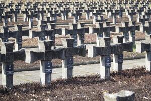 Palmen, Polen - - März 3., 2024 - - Kreuz Grabsteine beim Friedhof und Denkmal foto