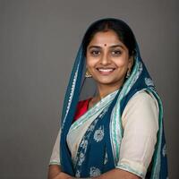 ai generiert indisch Frauen Saari, indisch weiblich Lehrer Porträt foto