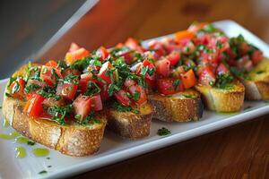 ai generiert Bruschetta Italienisch Essen Fachmann Werbung Essen Fotografie foto