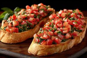 ai generiert Bruschetta Italienisch Essen Fachmann Werbung Essen Fotografie foto