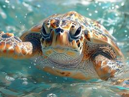 unter Wasser Aussicht von ein Schwimmen Schildkröte foto