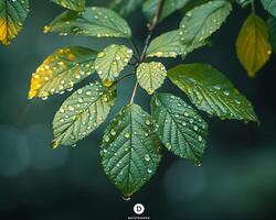 glänzend regendurchnässt Blätter im ein Wald foto