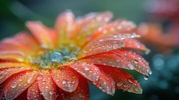 frisch Tau auf ein bunt Garten Blume foto