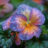 frisch Tau auf ein bunt Garten Blume foto