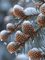 frisch gefallen Schnee auf ein Kiefer Ast foto