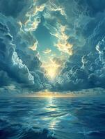 dramatisch Wolke Formationen drohend Über ein Ruhe Meer foto