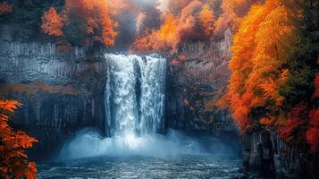 ein Wasserfall umgeben durch Herbst Bäume foto