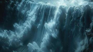 ein Wasserfall ist gezeigt im das dunkel mit Wasser fließend Über es foto