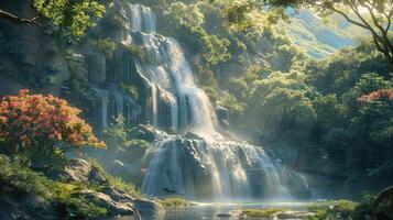 ein Wasserfall im das Mitte von ein Wald foto