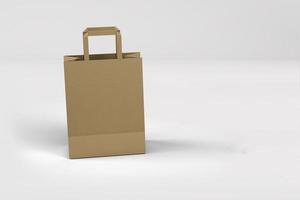 Nahaufnahme der Einkaufstasche aus Kraftpapier mit Griffen auf weißem Hintergrund, 3D-Rendering isolierte Darstellung. passend für Ihr Elementdesign. foto