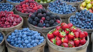 bunt Array von frisch Früchte beim Landwirte Markt, Sprengung mit Aromen von das Sommer- Ernte foto