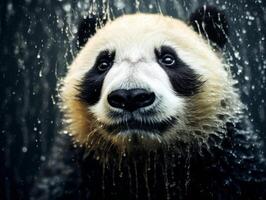 Panda ausgelassen im Selten Regen Dusche foto