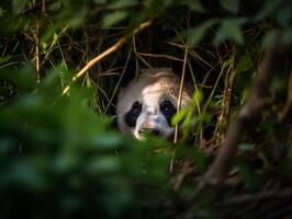 Panda entstehenden von dicht Bambus Dickicht foto