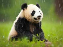 Panda ausgelassen im Selten Regen Dusche foto