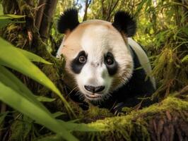 Panda entstehenden von dicht Bambus Dickicht foto