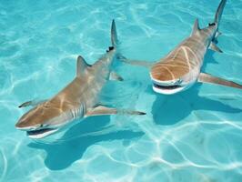 Haie Schwimmen im Kristall klar Wasser foto