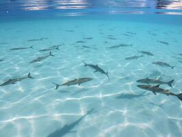 Haie Schwimmen im Kristall klar Wasser foto