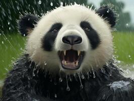 Panda ausgelassen im Selten Regen Dusche foto