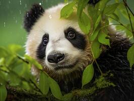 Panda ausgelassen im Selten Regen Dusche foto