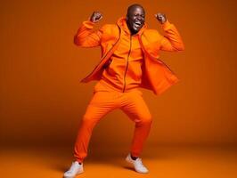 afrikanisch Mann gekleidet im Sportbekleidung deutlich aktiv und voll von Energie foto