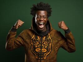 afrikanisch Mann gekleidet im Sportbekleidung deutlich aktiv und voll von Energie foto
