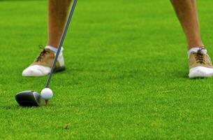 Spiel im das Golf Verein gegen das Hintergrund von das Grün saftig Gras foto