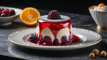 Pudding mit Beeren im ein Restaurant foto