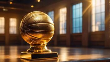 golden Trophäe Tasse Gewinner Basketball Ball foto