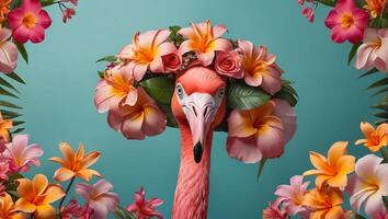 Herrlich Rosa Flamingo, Blumen auf ein farbig Hintergrund foto