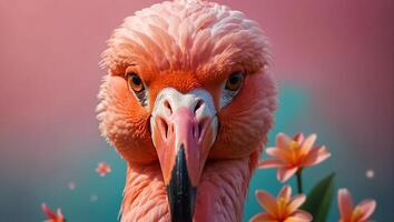 Herrlich Rosa Flamingo, Blumen auf ein farbig Hintergrund foto