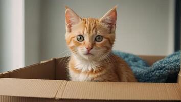 süß Katze, Box im das Wohnung foto