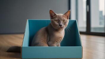 süß Katze, Box im das Wohnung foto