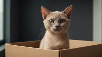 süß Katze, Box im das Wohnung foto