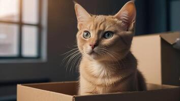 süß Katze, Box im das Wohnung foto