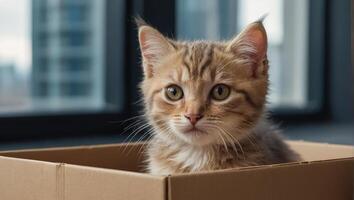 süß Katze, Box im das Wohnung foto