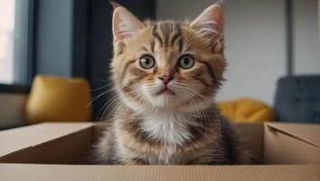 süß Katze, Box im das Wohnung foto