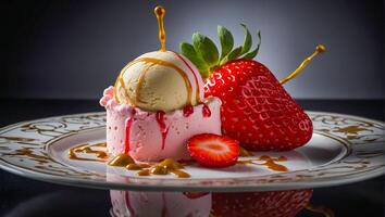 frisch Eis Sahne mit Erdbeeren foto
