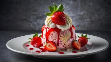frisch Eis Sahne mit Erdbeeren foto
